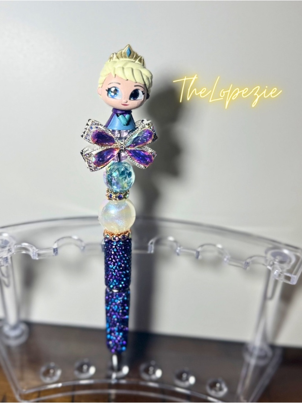 Handmade Queen Elsa Inspired Blue Glitter Princess Pen